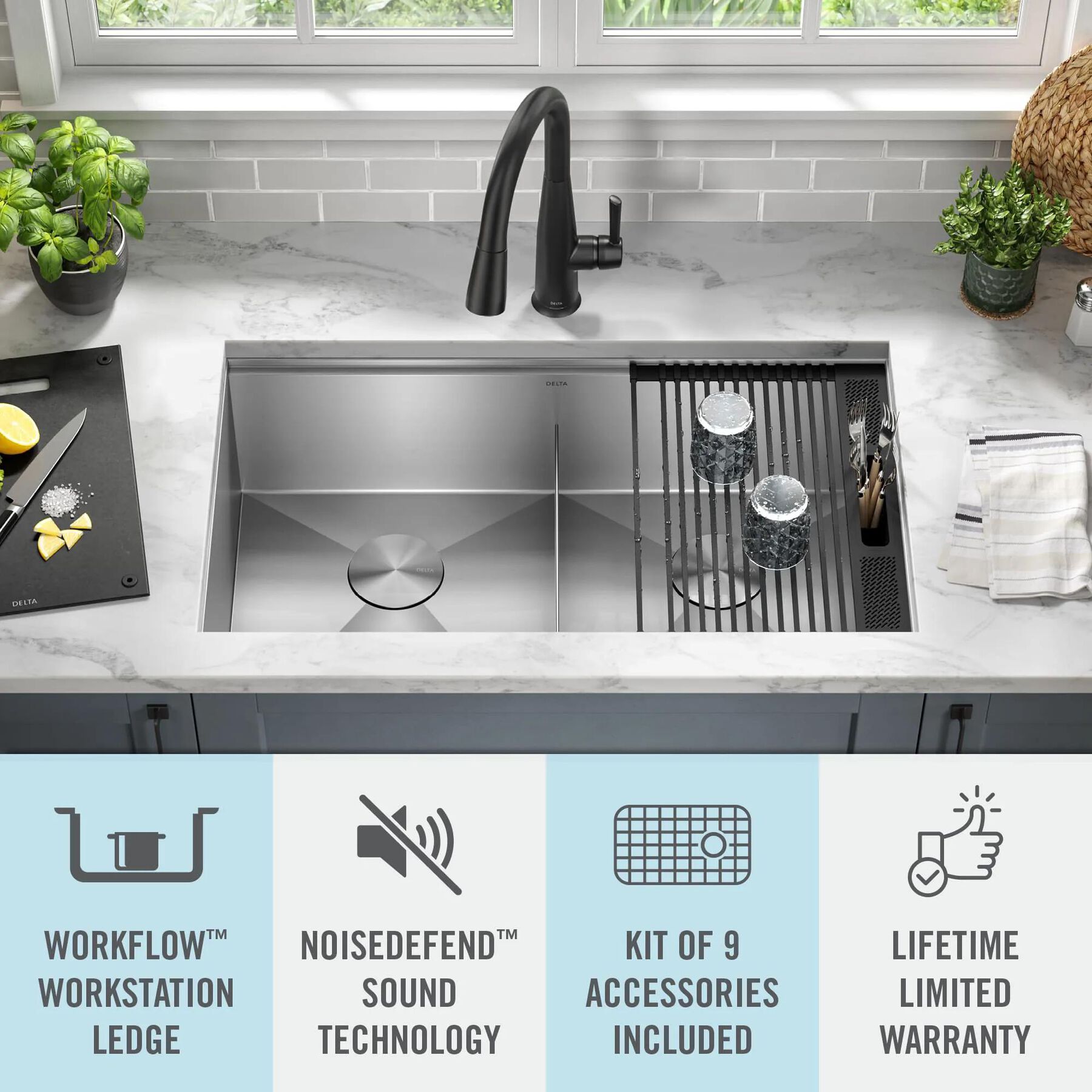 33&rdquo; Workstation Kitchen Sink Undermount&nbsp;16 Gauge&nbsp;Stainless Steel 50/50 Double Bowl with&nbsp;WorkFlow&trade; Ledge and&nbsp;Accessories